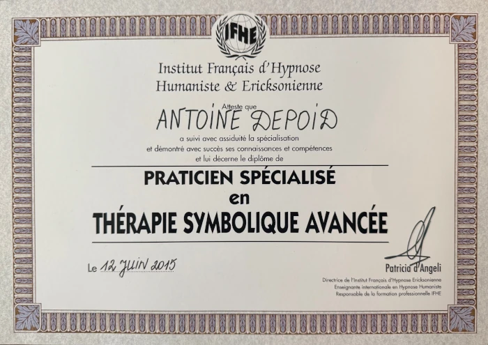 Illustration : Antoine Depoid - Hypnothérapeute - Diplome d praticien en thérapie symbolique avancée- 2015
