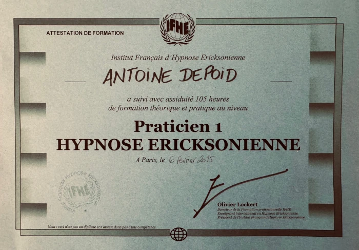 Illustration : Antoine Depoid - Hypnothérapeute - Diplome de praticien en hypnose ericksonienne- 2015